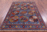 Blue Turkmen Ersari Hand Knotted Wool Rug - 5' 8" X 8' 0" - Golden Nile