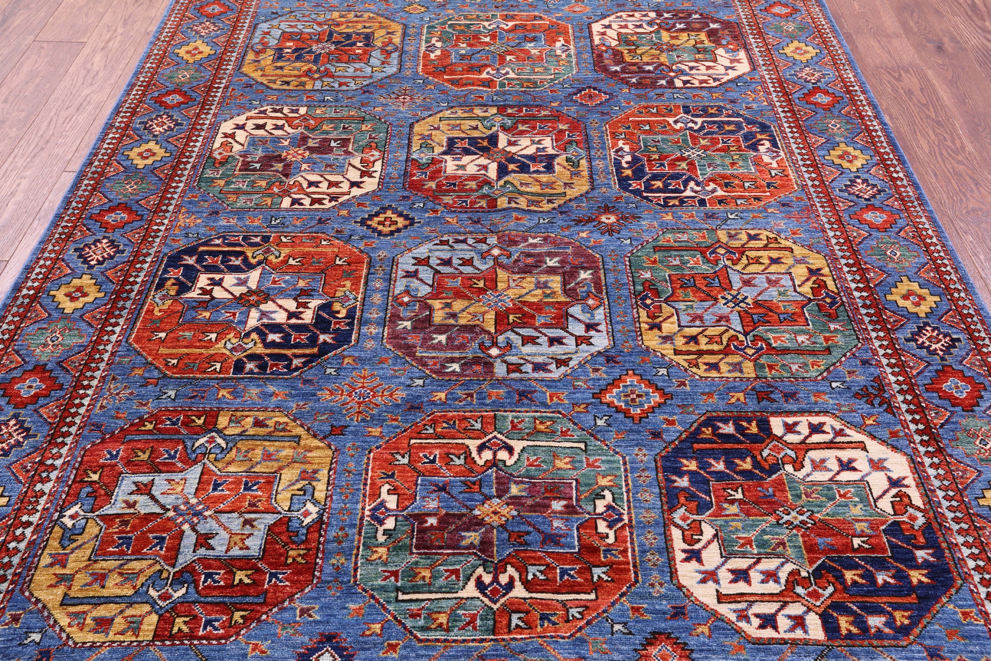Blue Turkmen Ersari Hand Knotted Wool Rug - 5' 8" X 8' 0" - Golden Nile