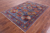 Blue Turkmen Ersari Hand Knotted Wool Rug - 5' 8" X 8' 0" - Golden Nile