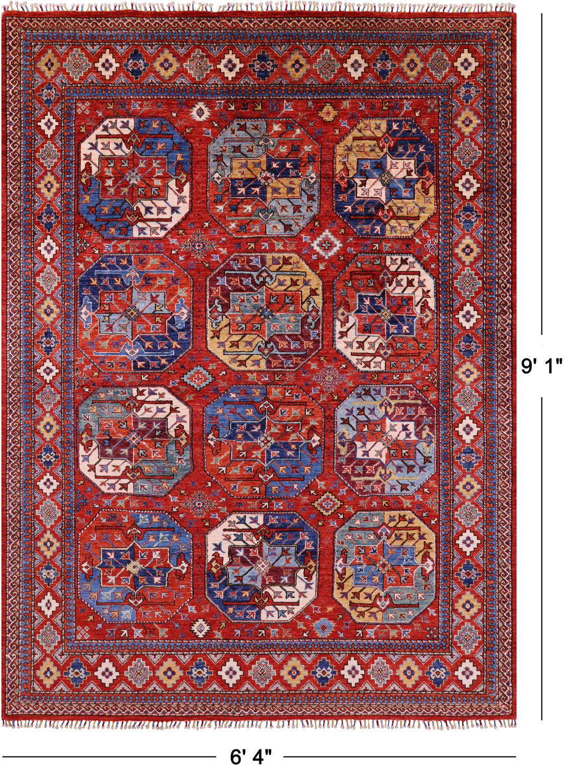 Turkmen Ersari Handmade Wool Rug - 6' 4" X 9' 1" - Golden Nile