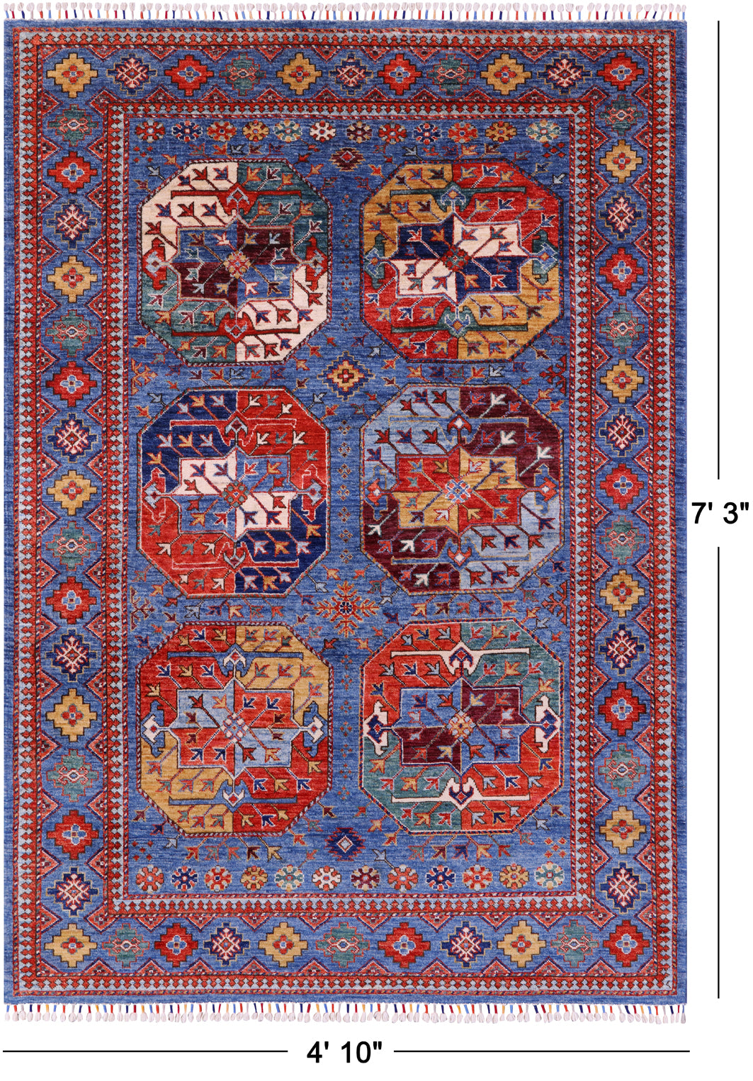 Blue Turkmen Ersari Hand Knotted Wool Rug - 4' 10" X 7' 3" - Golden Nile