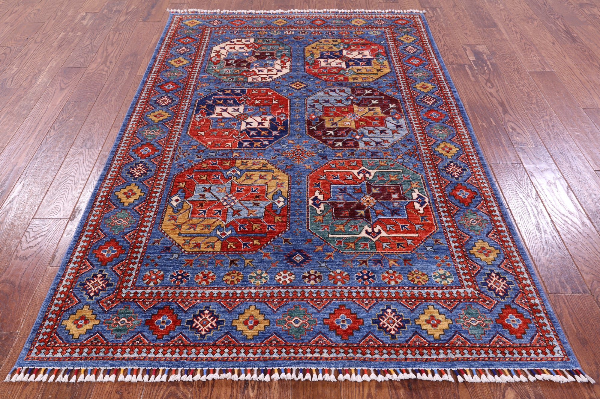 Blue Turkmen Ersari Hand Knotted Wool Rug - 4' 10" X 7' 3" - Golden Nile