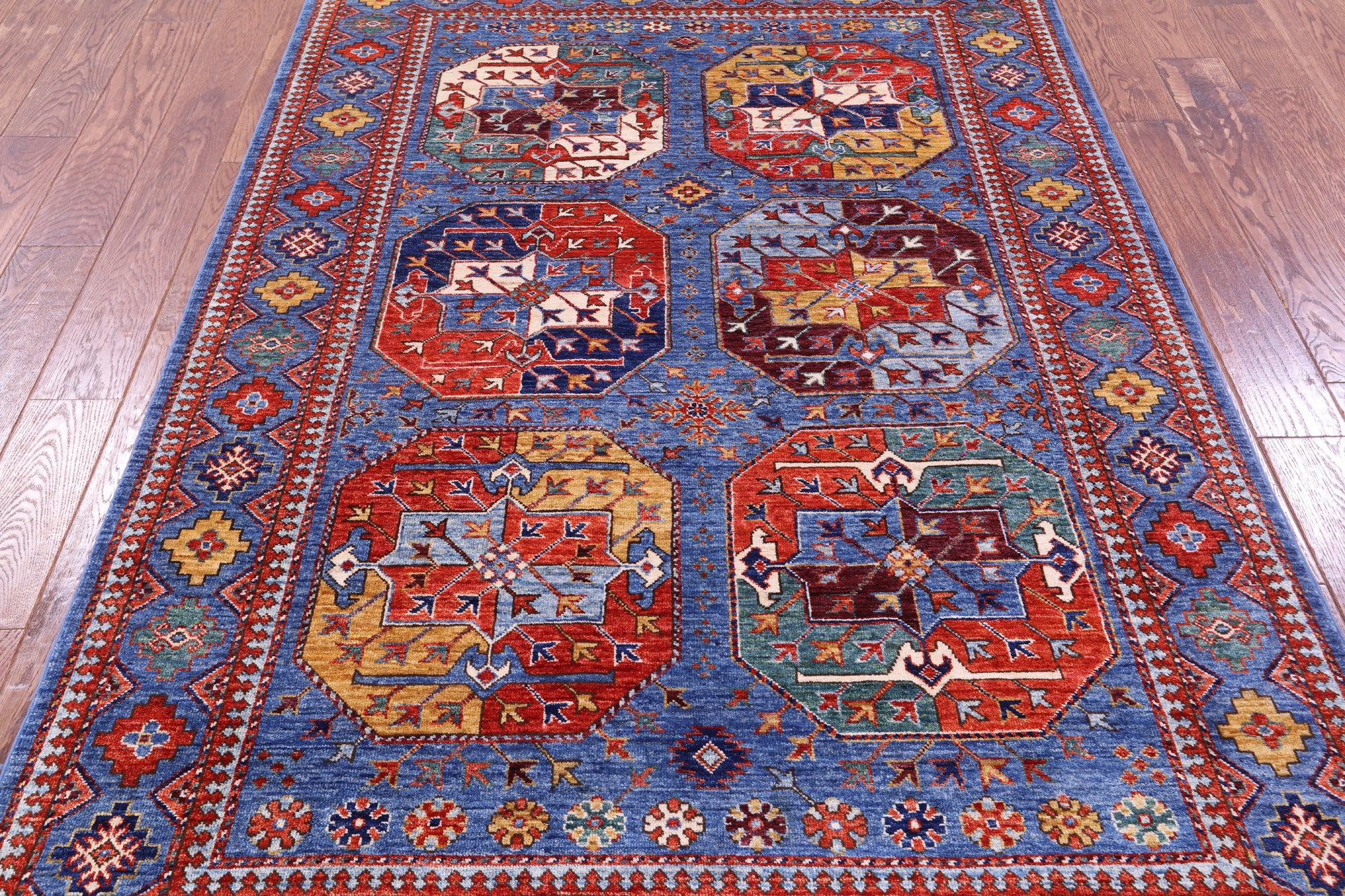 Blue Turkmen Ersari Hand Knotted Wool Rug - 4' 10" X 7' 3" - Golden Nile