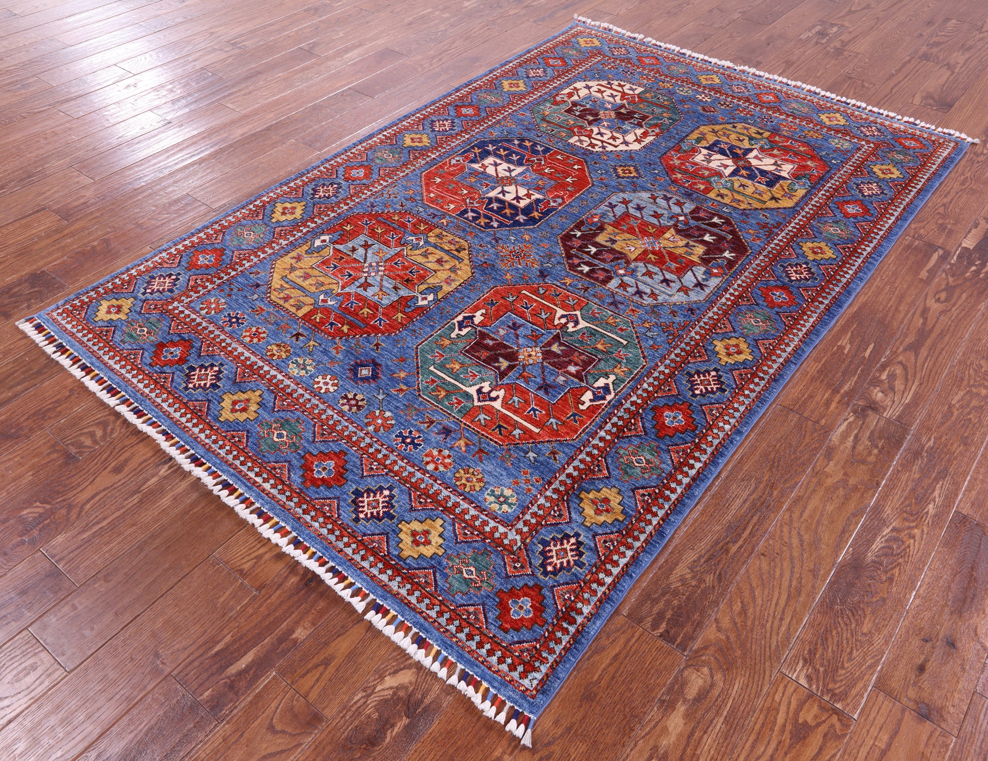 Blue Turkmen Ersari Hand Knotted Wool Rug - 4' 10" X 7' 3" - Golden Nile