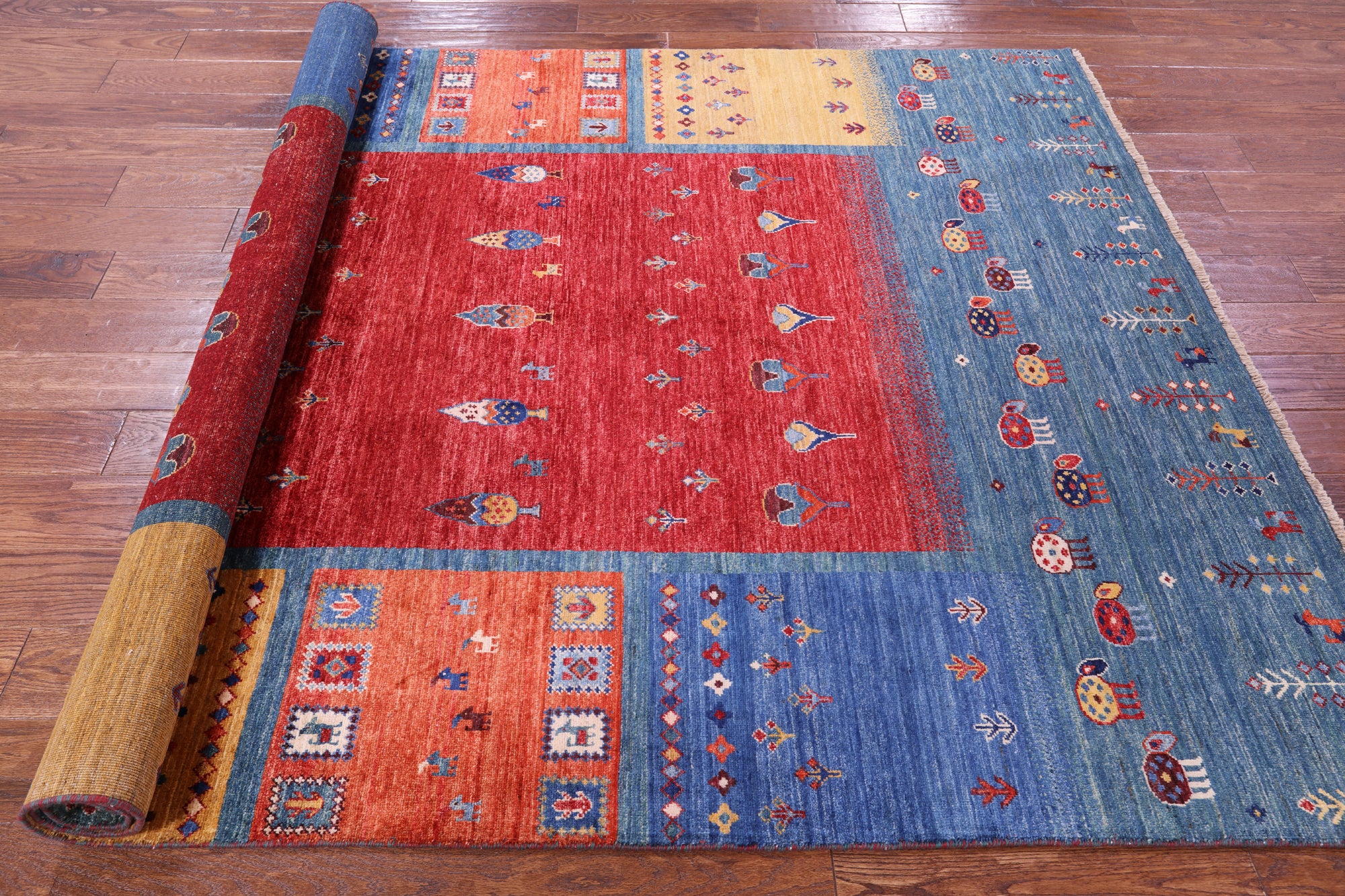 Tribal Persian Gabbeh Hand Knotted Wool Rug - 5' 8" X 8' 0" - Golden Nile