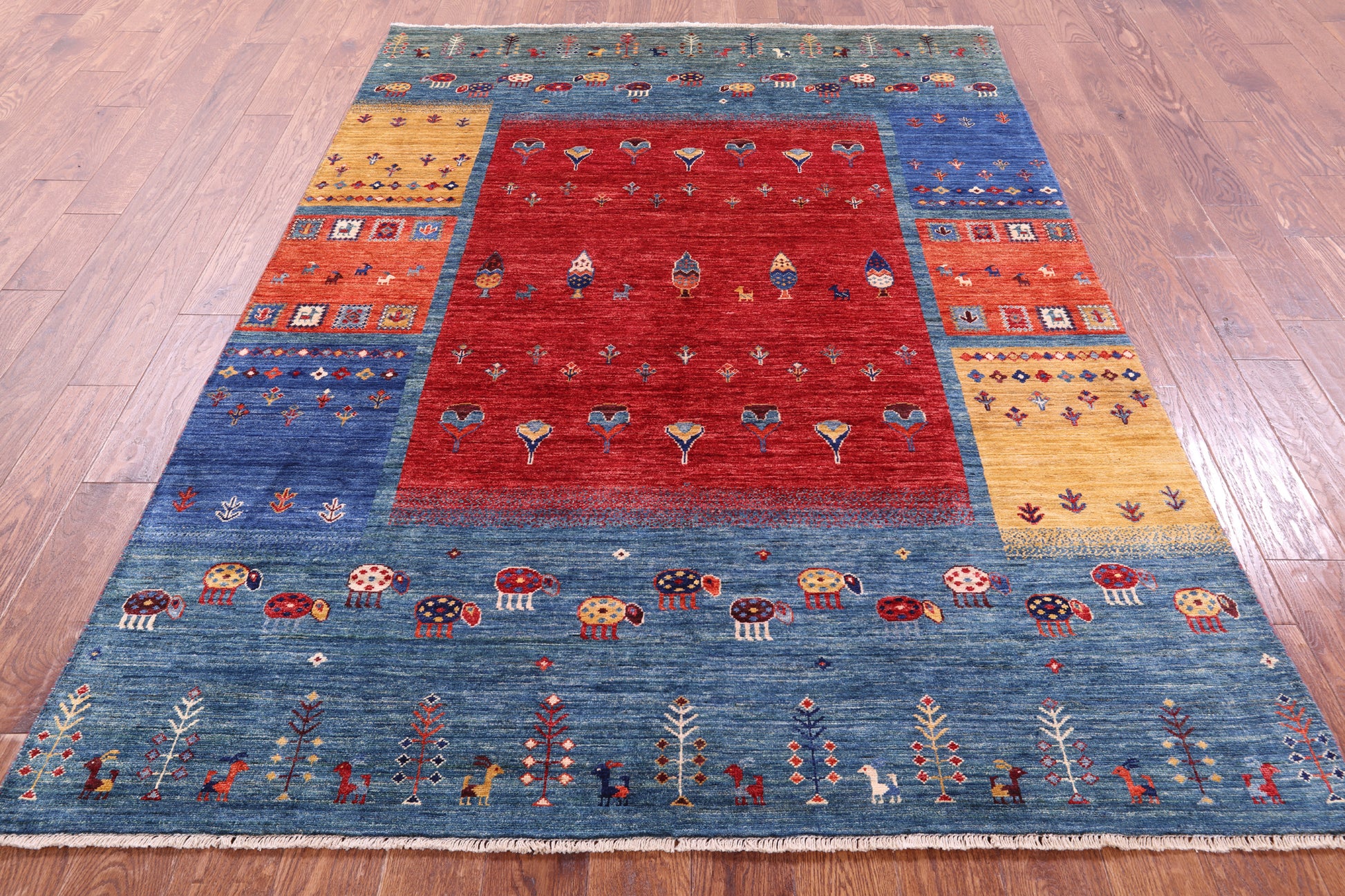 Tribal Persian Gabbeh Hand Knotted Wool Rug - 5' 8" X 8' 0" - Golden Nile
