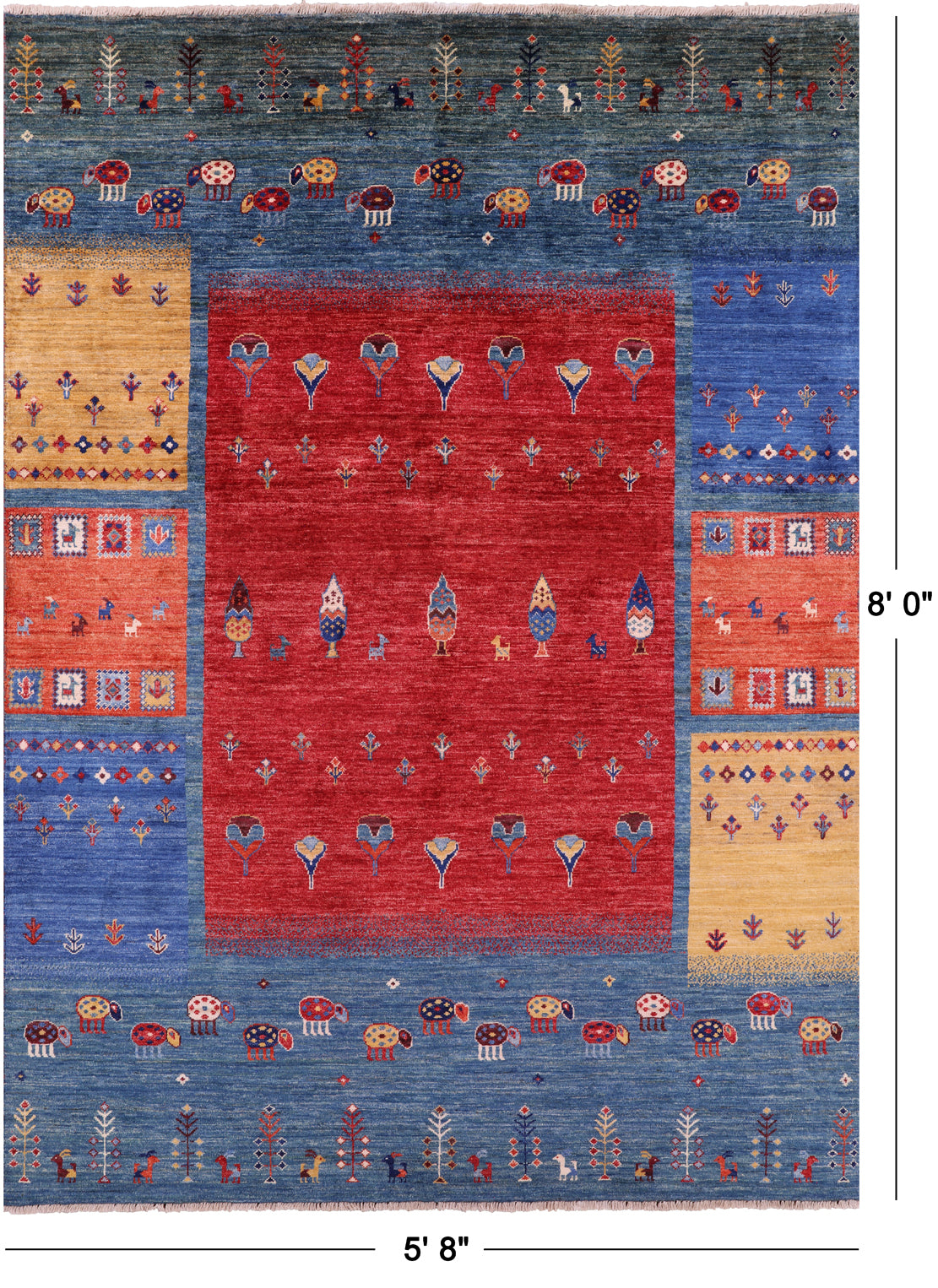 Tribal Persian Gabbeh Hand Knotted Wool Rug - 5' 8" X 8' 0" - Golden Nile