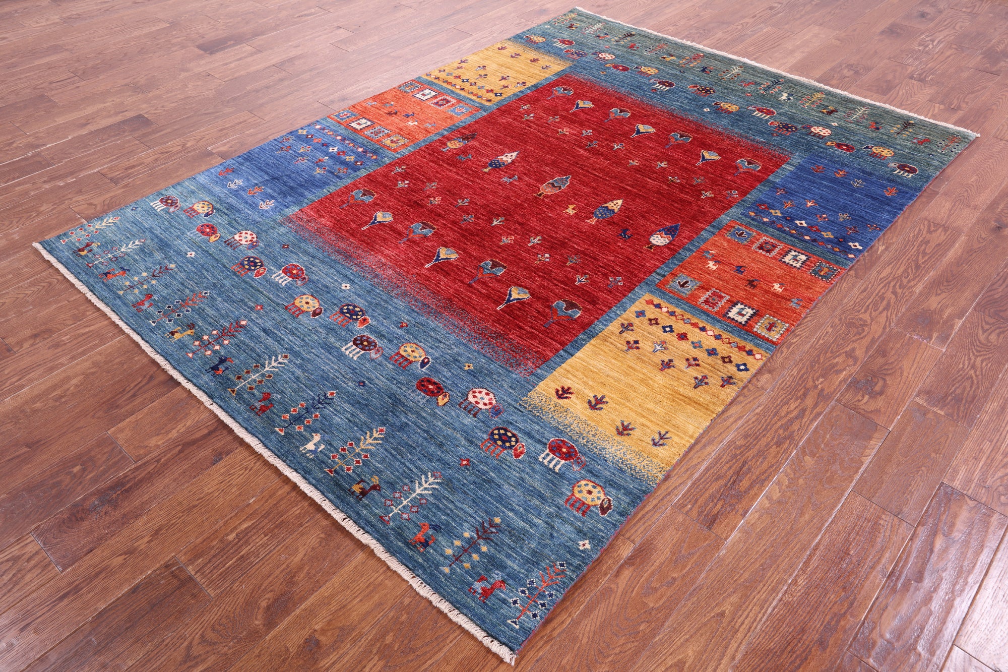 Tribal Persian Gabbeh Hand Knotted Wool Rug - 5' 8" X 8' 0" - Golden Nile