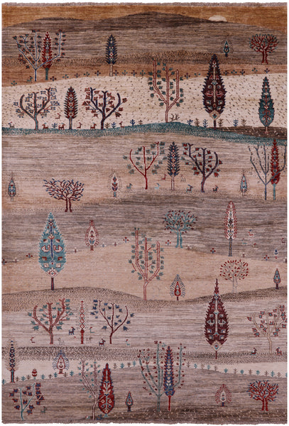 Tribal Persian Gabbeh Hand Knotted Wool Rug - 6' 1" X 8' 8" - Golden Nile