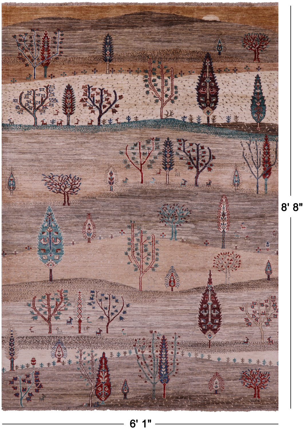 Tribal Persian Gabbeh Hand Knotted Wool Rug - 6' 1" X 8' 8" - Golden Nile