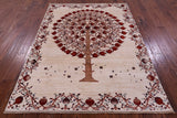 Pomegranate Tree Persian Gabbeh Hand Knotted Wool Rug - 5' 2" X 6' 8" - Golden Nile