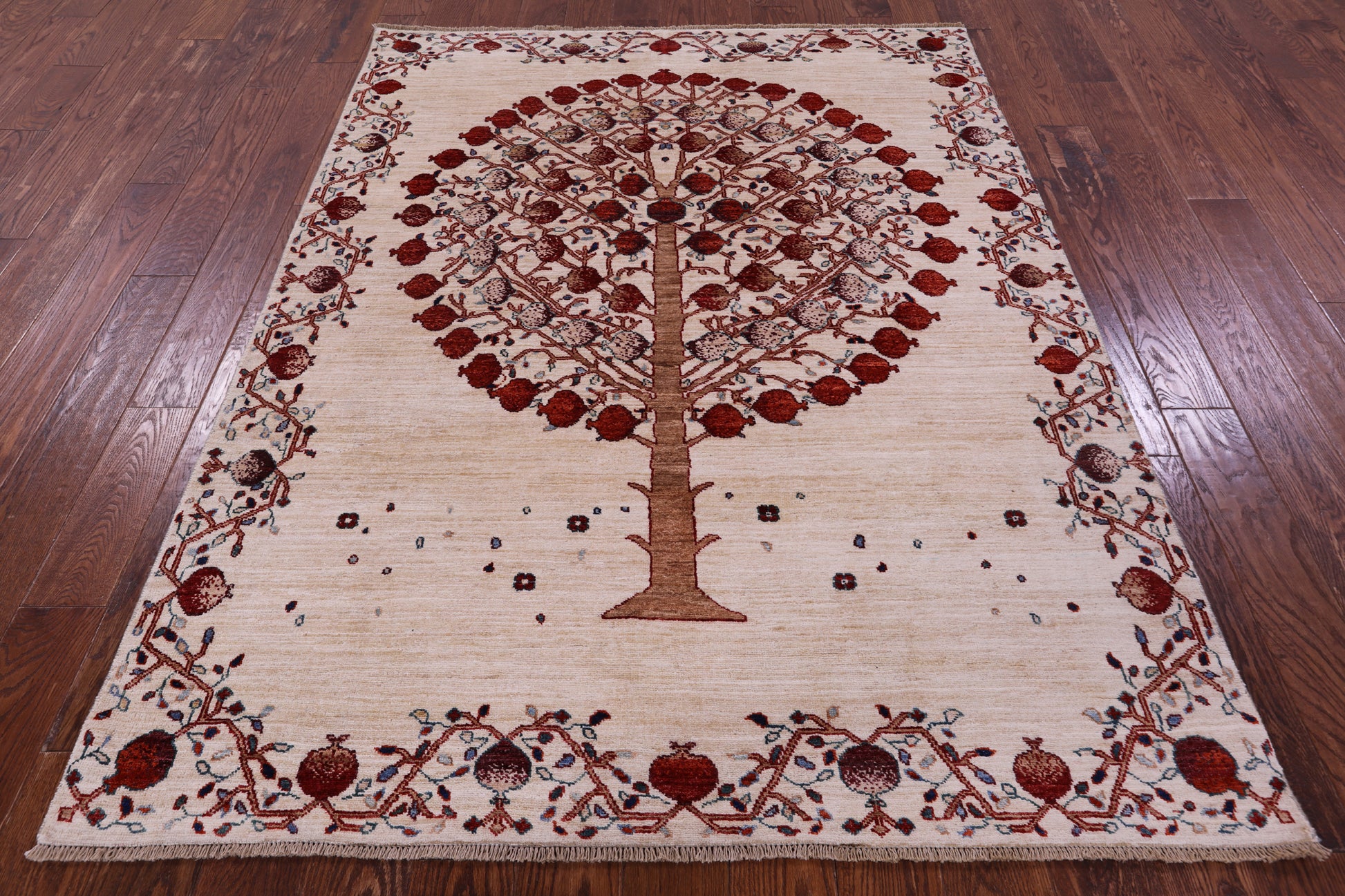 Pomegranate Tree Persian Gabbeh Hand Knotted Wool Rug - 5' 2" X 6' 8" - Golden Nile