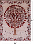 Pomegranate Tree Persian Gabbeh Hand Knotted Wool Rug - 5' 2" X 6' 8" - Golden Nile