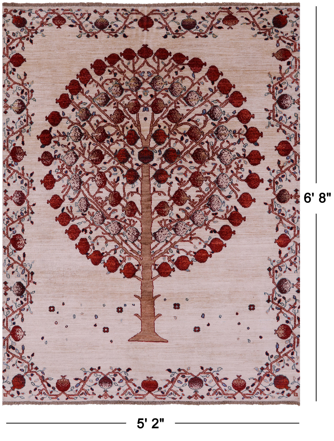 Pomegranate Tree Persian Gabbeh Hand Knotted Wool Rug - 5' 2" X 6' 8" - Golden Nile