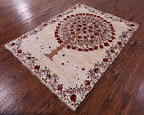 Pomegranate Tree Persian Gabbeh Hand Knotted Wool Rug - 5' 2" X 6' 8" - Golden Nile