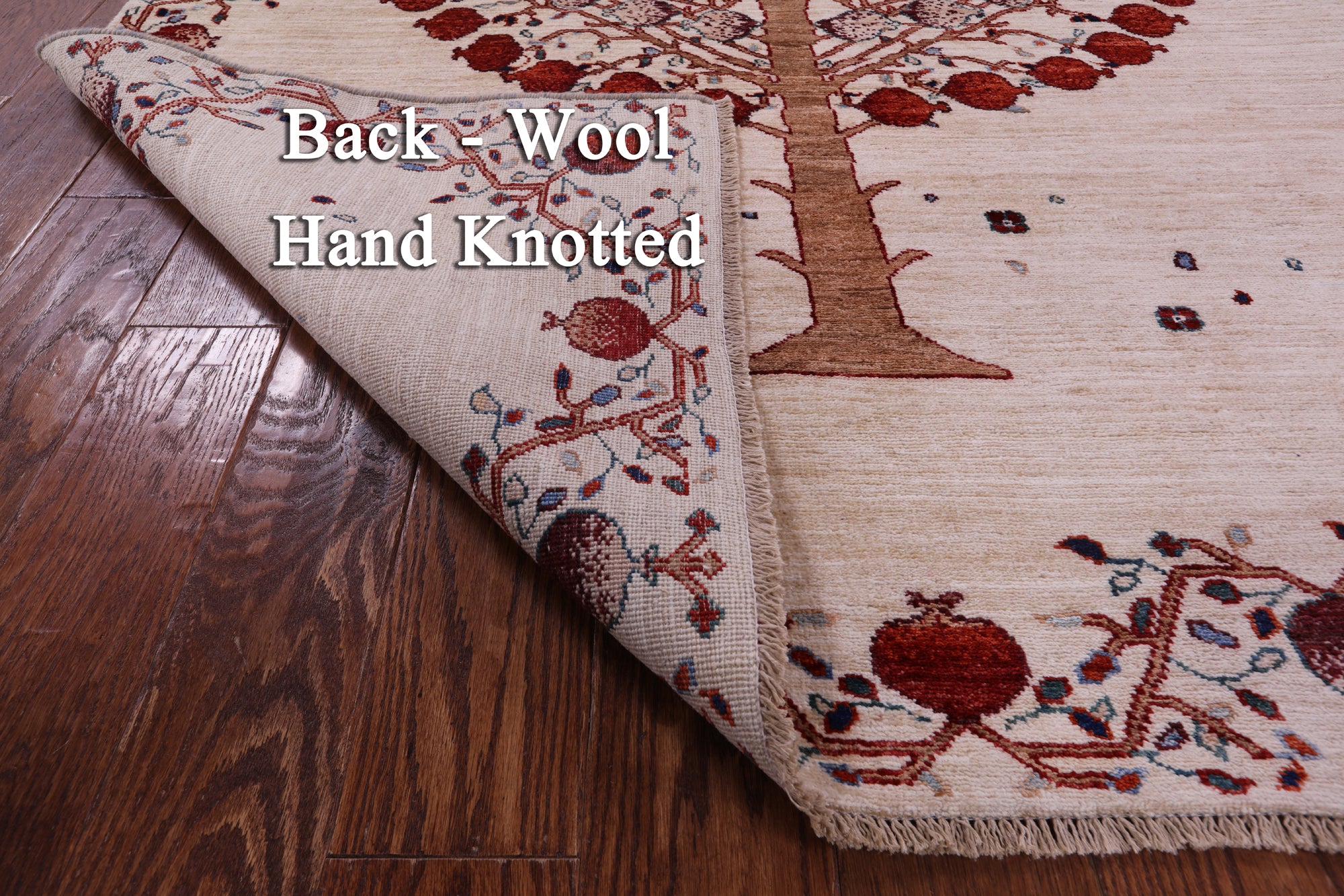 Pomegranate Tree Persian Gabbeh Hand Knotted Wool Rug - 5' 2" X 6' 8" - Golden Nile