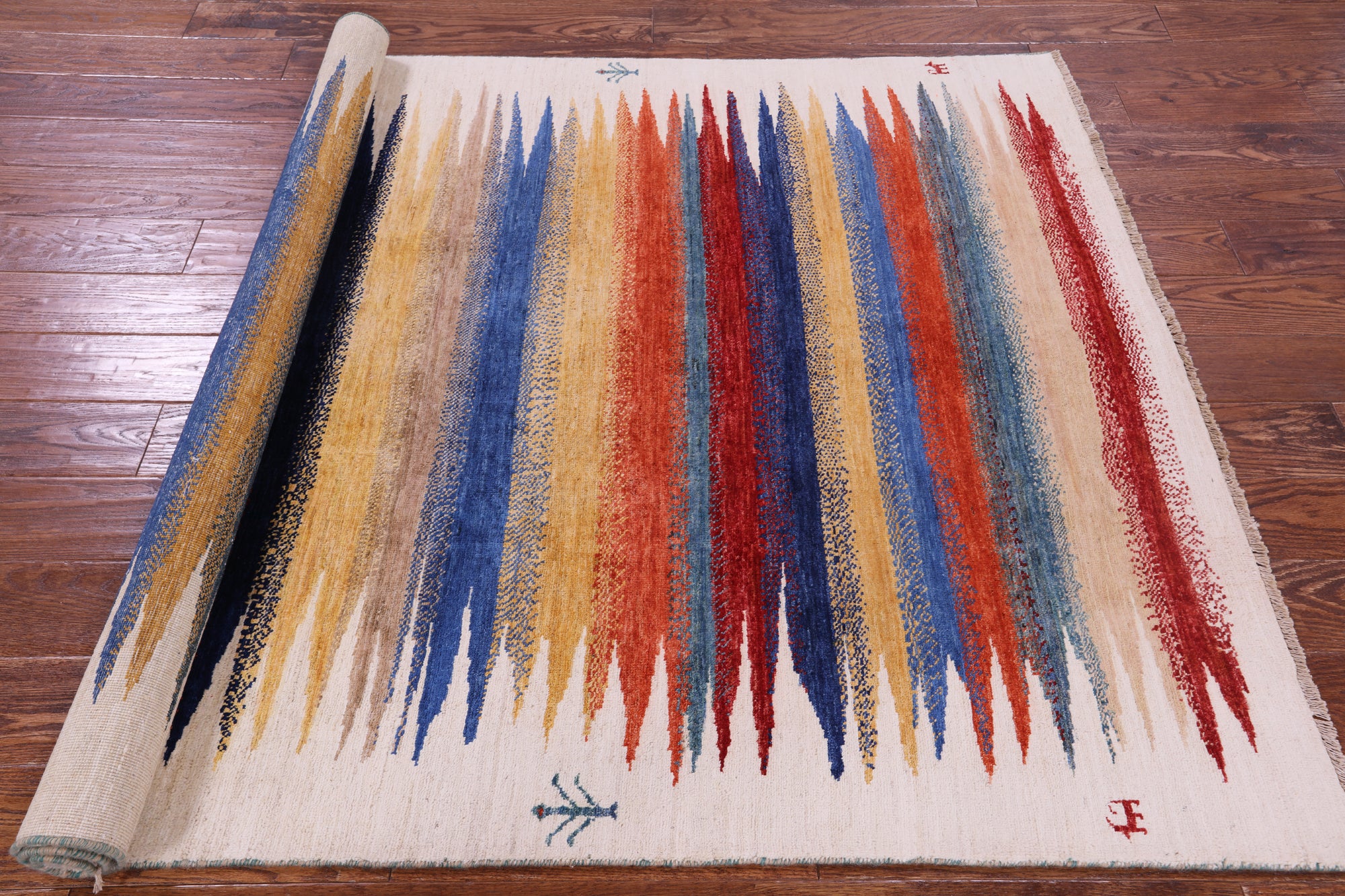 Tribal Persian Gabbeh Hand Knotted Wool Rug - 4' 9" X 6' 6" - Golden Nile