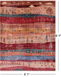Tribal Persian Gabbeh Handmade Wool Rug - 5' 1" X 6' 7" - Golden Nile