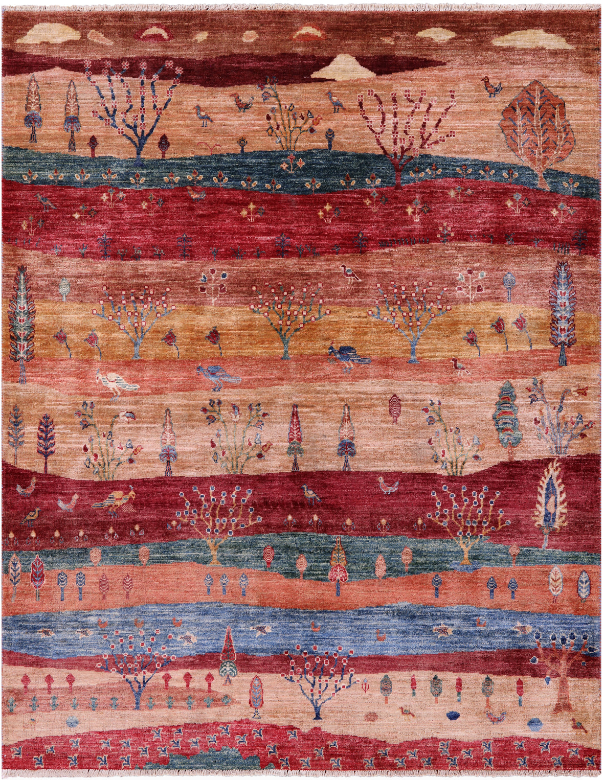 Tribal Persian Gabbeh Handmade Wool Rug - 5' 1" X 6' 7" - Golden Nile