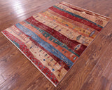 Tribal Persian Gabbeh Handmade Wool Rug - 5' 1" X 6' 7" - Golden Nile