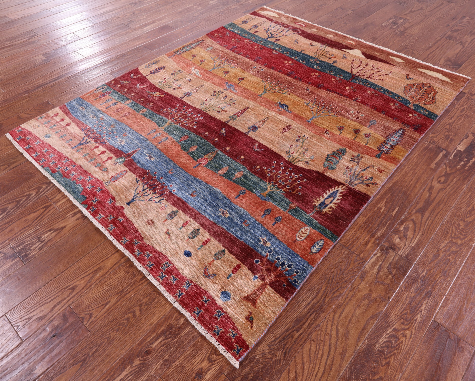 Tribal Persian Gabbeh Handmade Wool Rug - 5' 1" X 6' 7" - Golden Nile