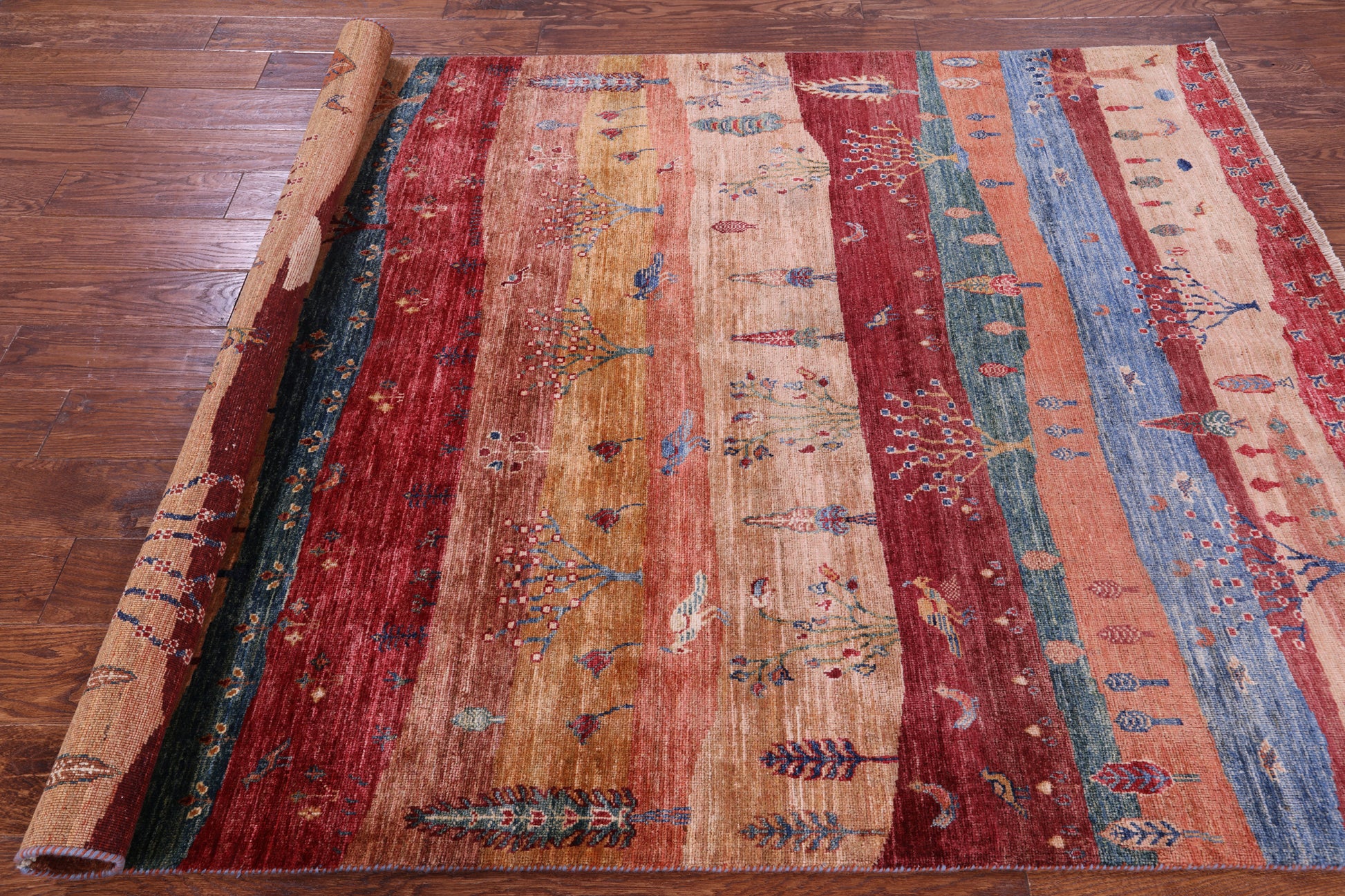 Tribal Persian Gabbeh Handmade Wool Rug - 5' 1" X 6' 7" - Golden Nile