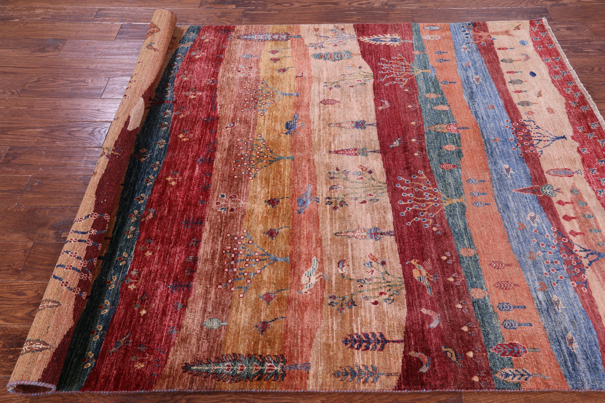 Tribal Persian Gabbeh Handmade Wool Rug - 5' 1" X 6' 7" - Golden Nile