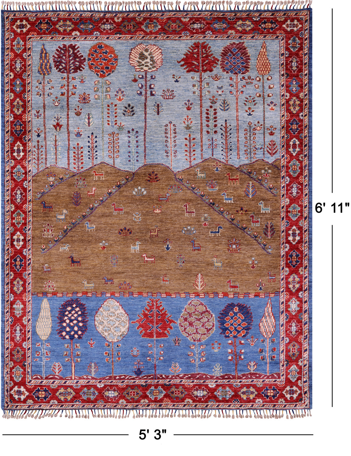 Tribal Persian Gabbeh Hand Knotted Wool Rug - 5' 3" X 6' 11" - Golden Nile
