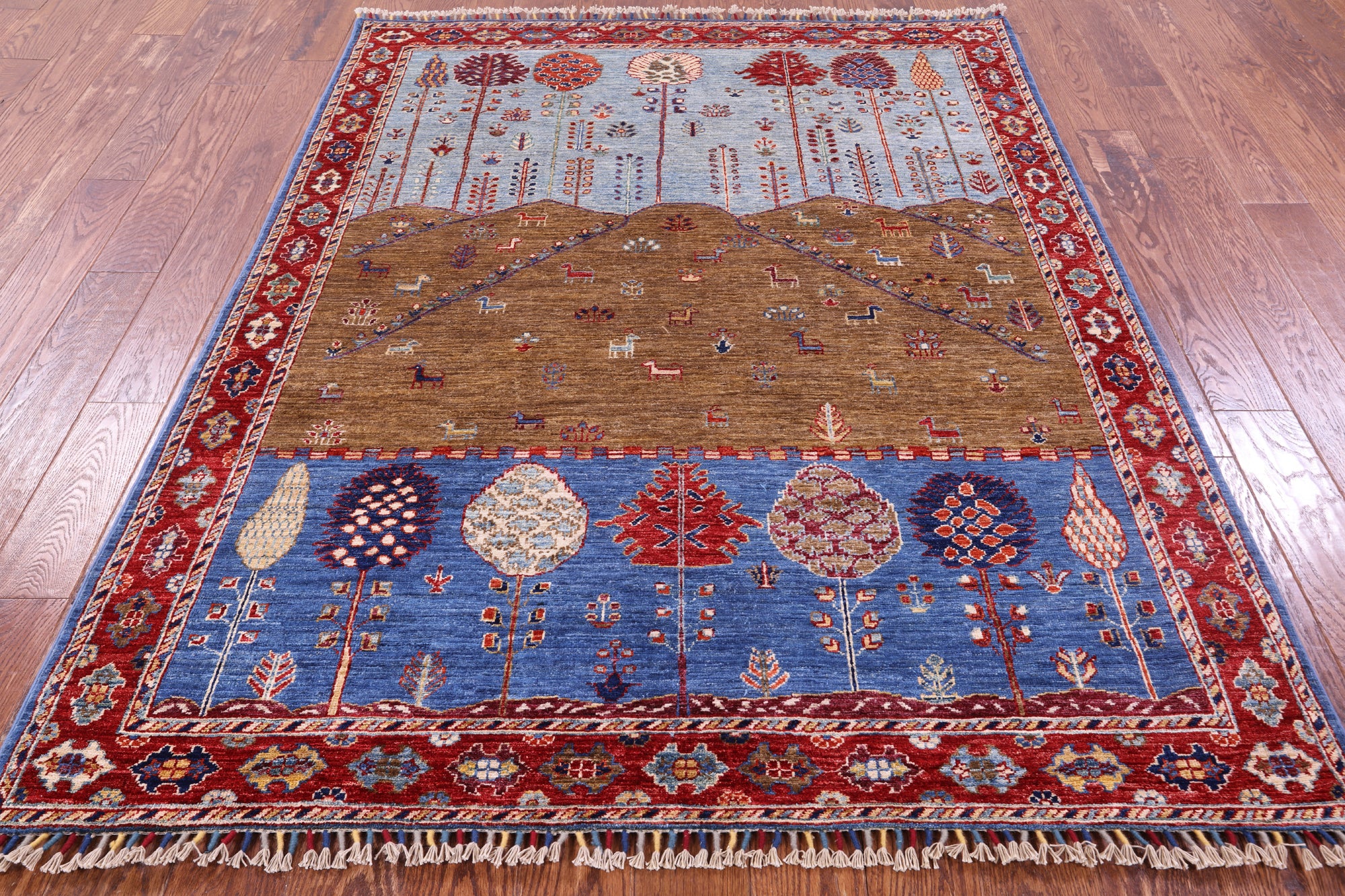 Tribal Persian Gabbeh Hand Knotted Wool Rug - 5' 3" X 6' 11" - Golden Nile