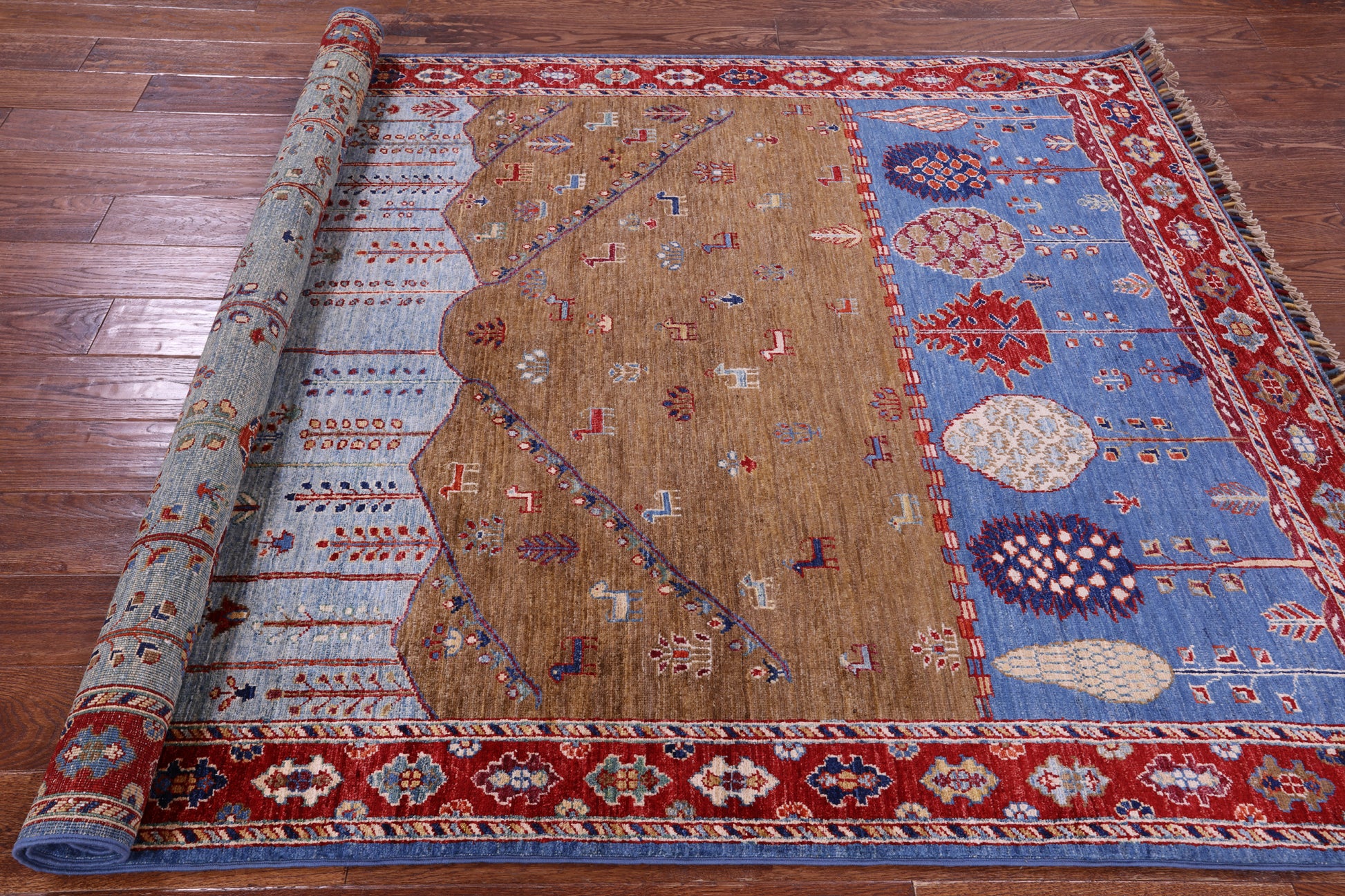 Tribal Persian Gabbeh Hand Knotted Wool Rug - 5' 3" X 6' 11" - Golden Nile