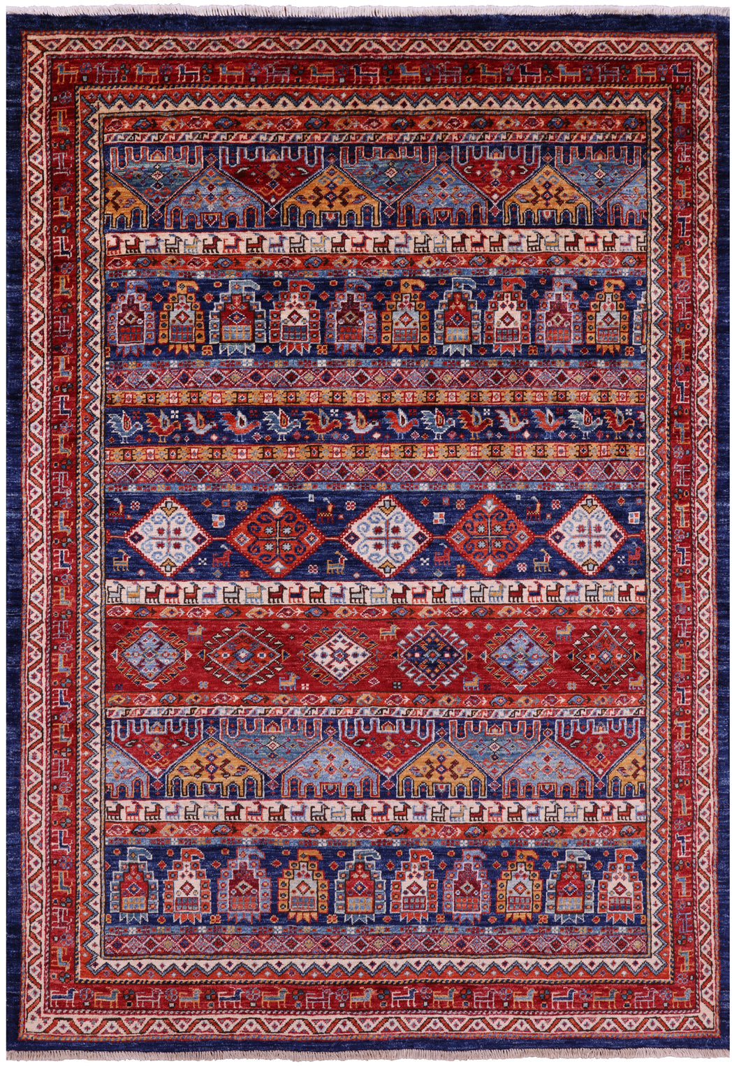 Tribal Persian Gabbeh Handmade Wool Rug - 4' 10" X 7' 0" - Golden Nile