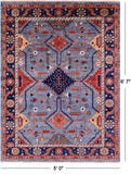Blue Persian Fine Serapi Hand Knotted Wool Rug - 5' 0" X 6' 7" - Golden Nile