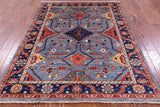 Blue Persian Fine Serapi Hand Knotted Wool Rug - 5' 0" X 6' 7" - Golden Nile