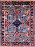 Blue Persian Fine Serapi Hand Knotted Wool Rug - 5' 0" X 6' 7" - Golden Nile