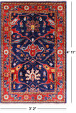 Blue Persian Fine Serapi Hand Knotted Wool Rug - 3' 2" X 4' 11" - Golden Nile