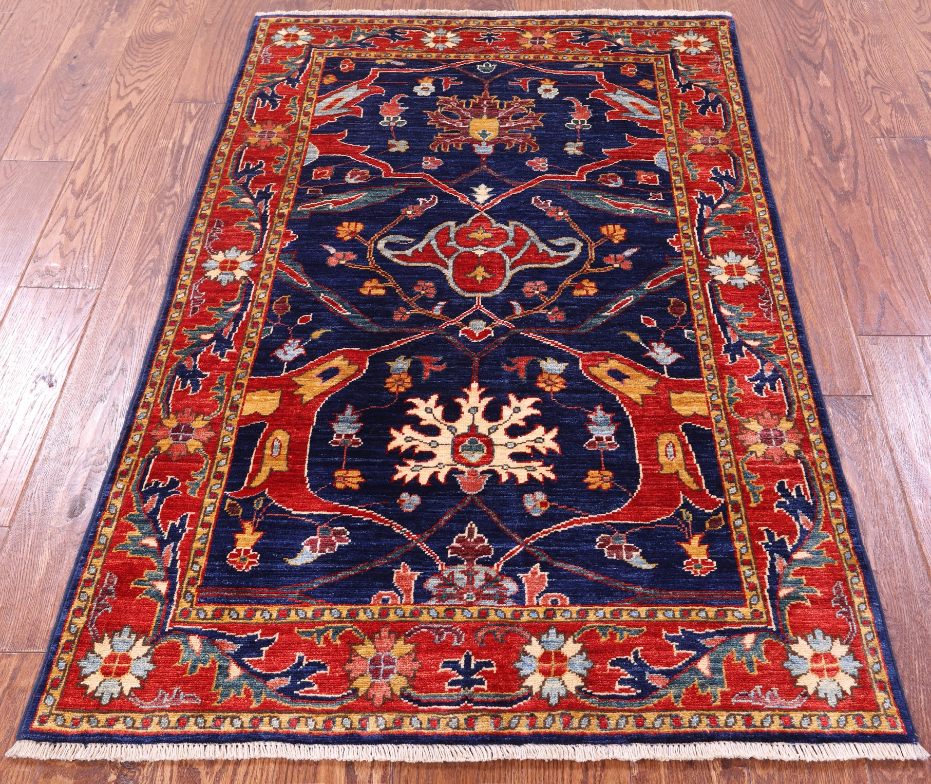 Blue Persian Fine Serapi Hand Knotted Wool Rug - 3' 2" X 4' 11" - Golden Nile