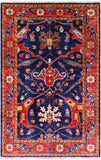 Blue Persian Fine Serapi Hand Knotted Wool Rug - 3' 2" X 4' 11" - Golden Nile
