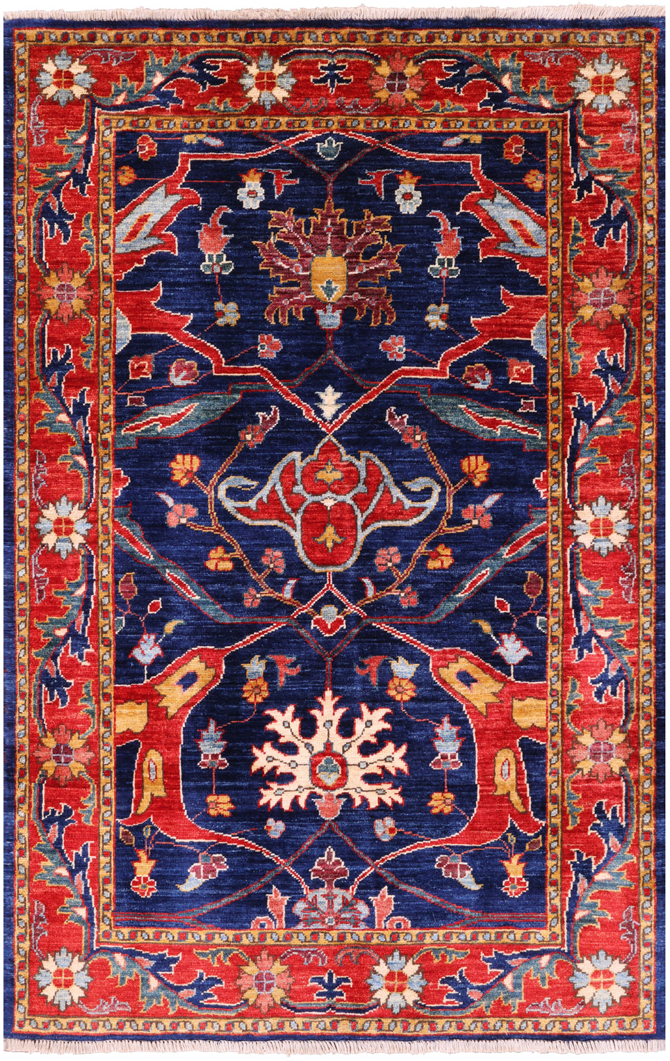 Blue Persian Fine Serapi Hand Knotted Wool Rug - 3' 2" X 4' 11" - Golden Nile