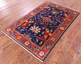 Blue Persian Fine Serapi Hand Knotted Wool Rug - 3' 2" X 4' 11" - Golden Nile