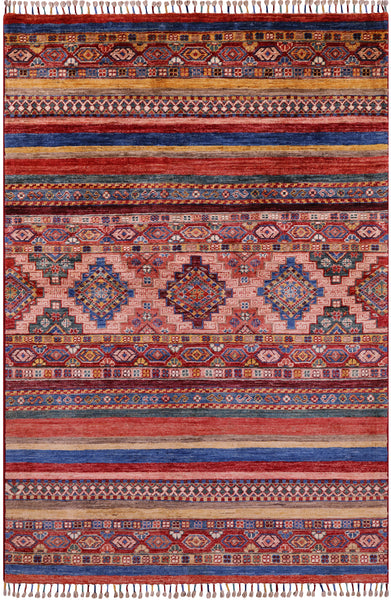 Khorjin Persian Gabbeh Handmade Wool Rug - 4' 0" X 6' 1" - Golden Nile