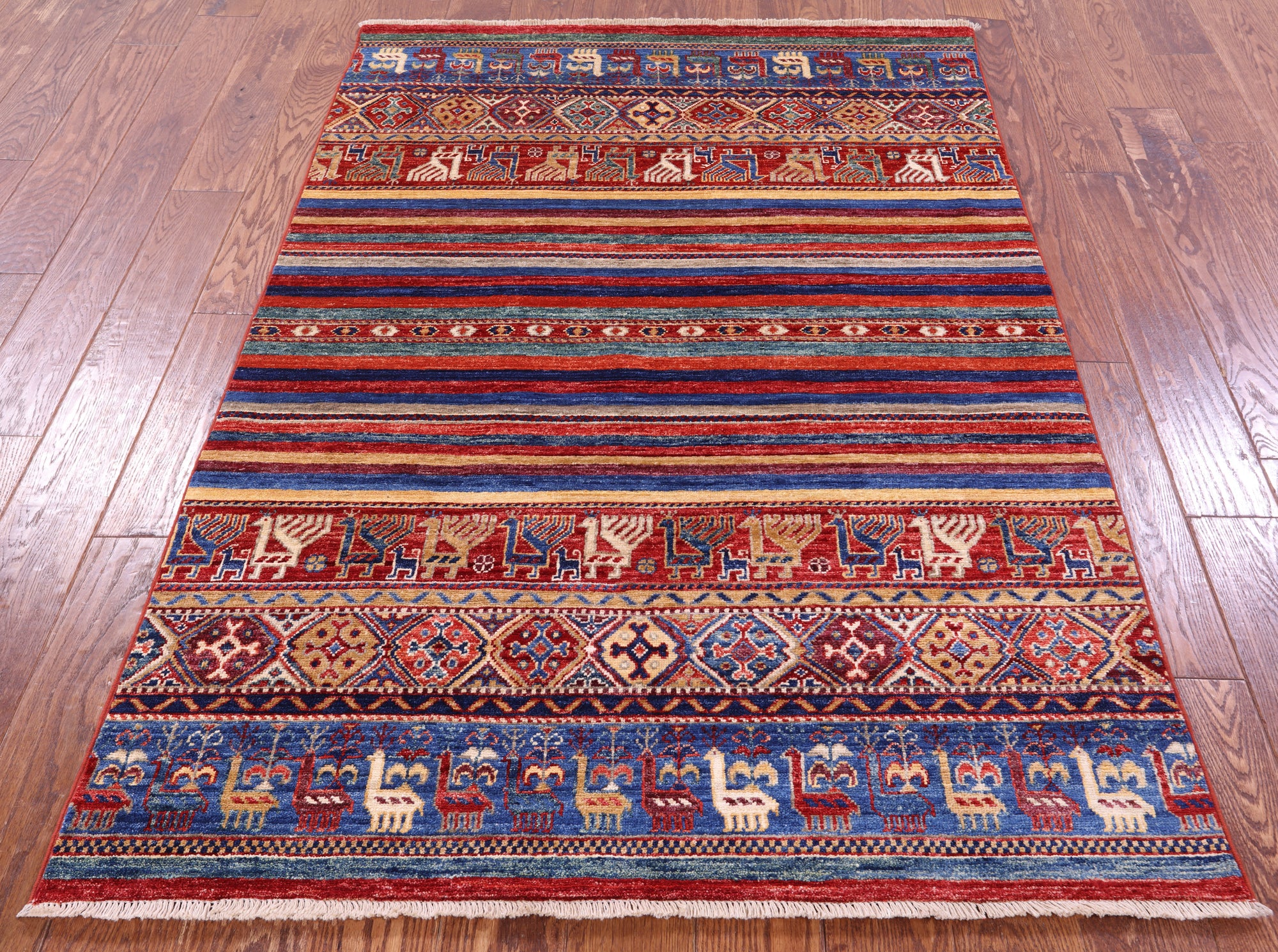 Tribal Persian Gabbeh Hand Knotted Wool Rug - 4' 0" X 5' 10" - Golden Nile
