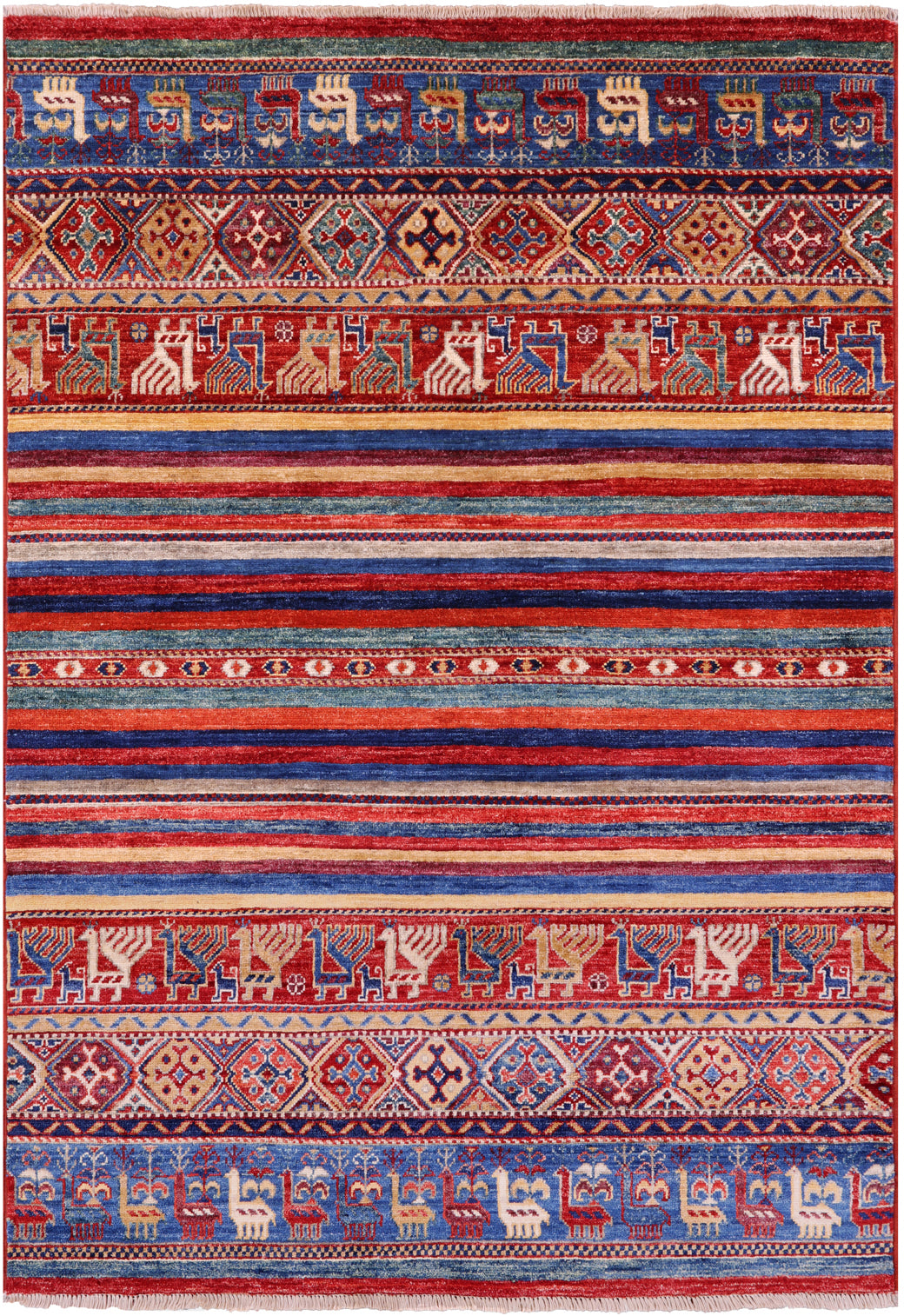Tribal Persian Gabbeh Hand Knotted Wool Rug - 4' 0" X 5' 10" - Golden Nile