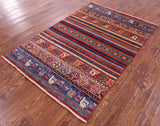 Tribal Persian Gabbeh Hand Knotted Wool Rug - 4' 0" X 5' 10" - Golden Nile