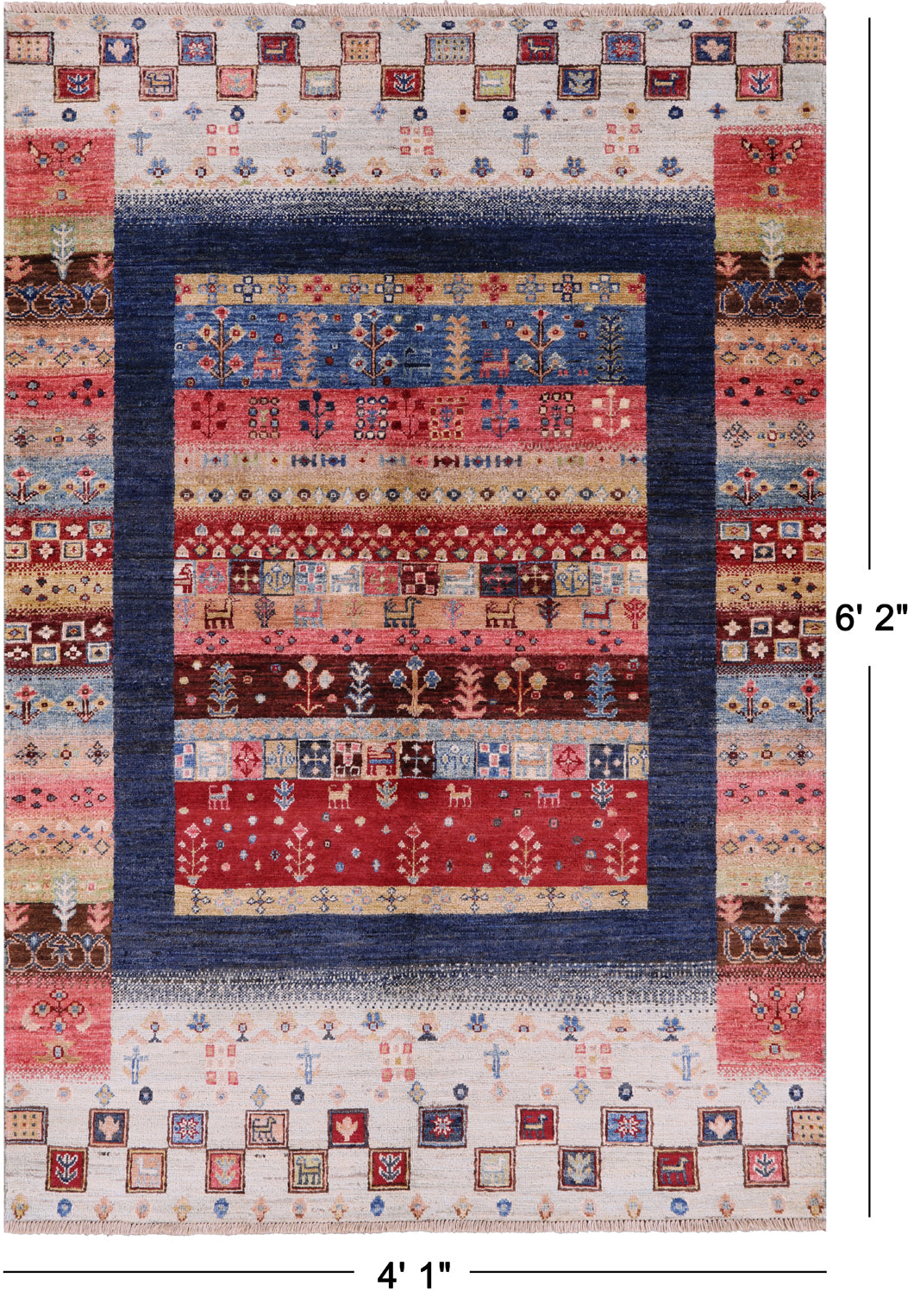 Tribal Persian Gabbeh Hand Knotted Wool Rug - 4' 1" X 6' 2" - Golden Nile