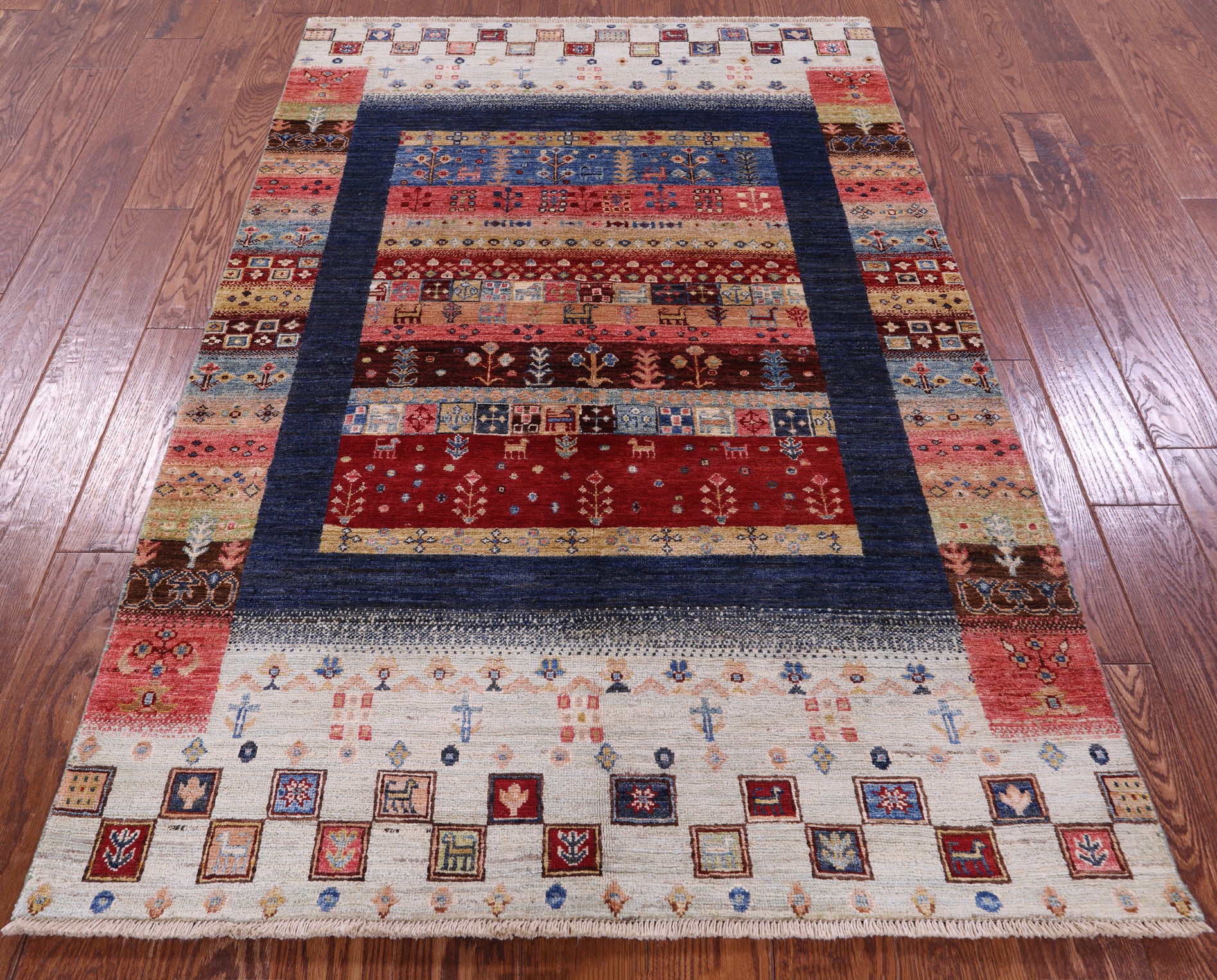 Tribal Persian Gabbeh Hand Knotted Wool Rug - 4' 1" X 6' 2" - Golden Nile