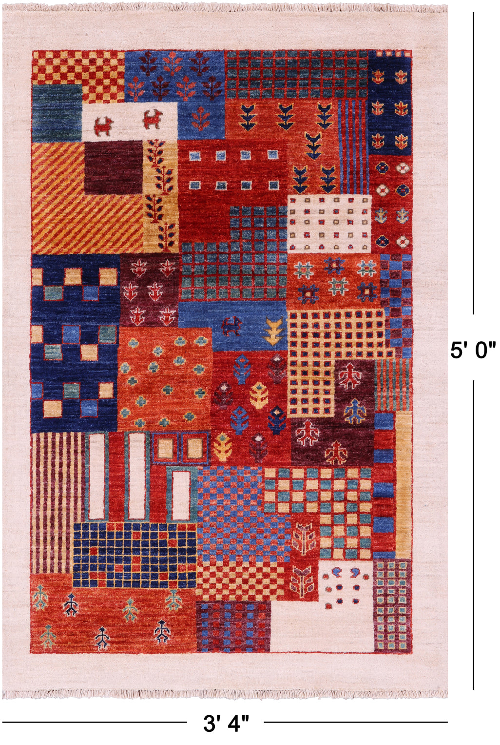 Tribal Persian Gabbeh Handmade Wool Rug - 3' 4" X 5' 0" - Golden Nile