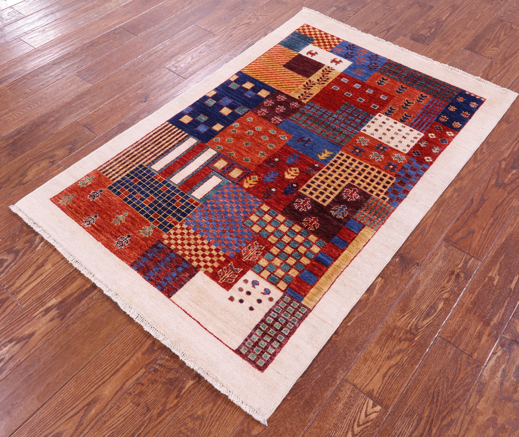 Tribal Persian Gabbeh Handmade Wool Rug - 3' 4" X 5' 0" - Golden Nile