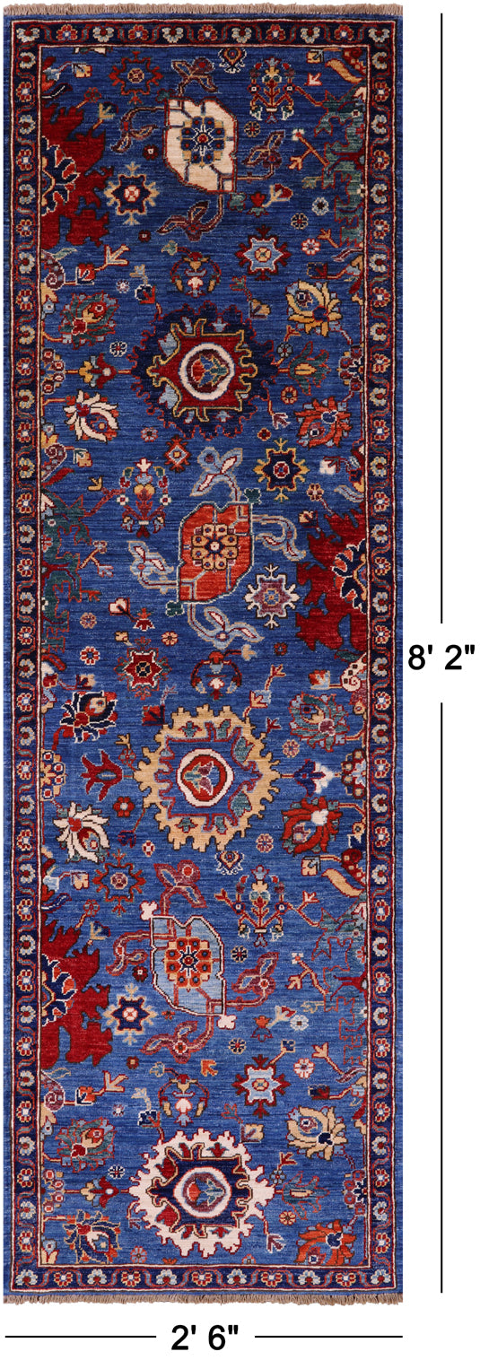 Blue Persian Fine Serapi Handmade Wool Runner Rug - 2' 6" X 8' 2" - Golden Nile