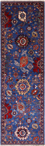 Blue Persian Fine Serapi Handmade Wool Runner Rug - 2' 6