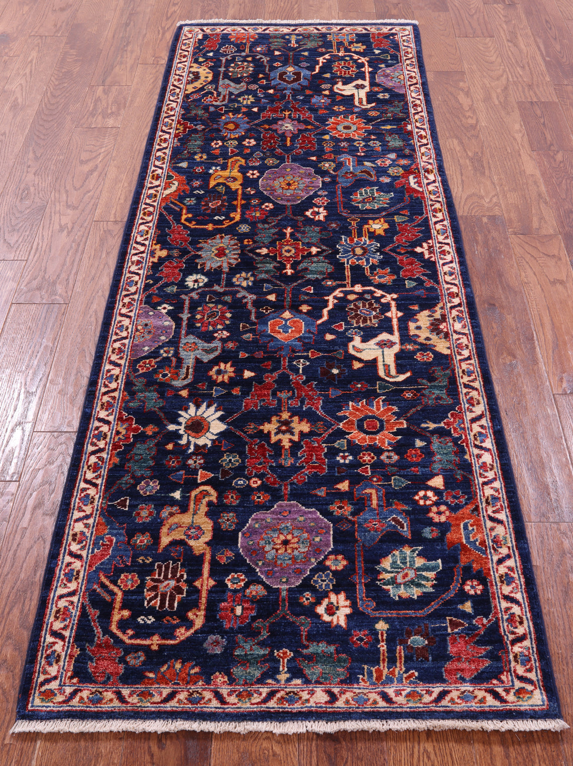 Blue Persian Fine Serapi Handmade Wool Runner Rug - 2' 8" X 7' 10" - Golden Nile